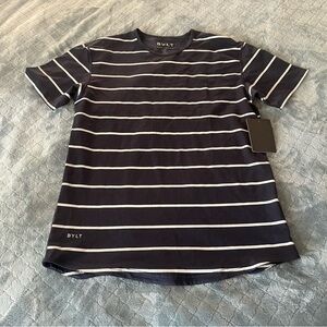 NWT BYLT Basics‎ Navy and White Striped Tee drop cut Liz